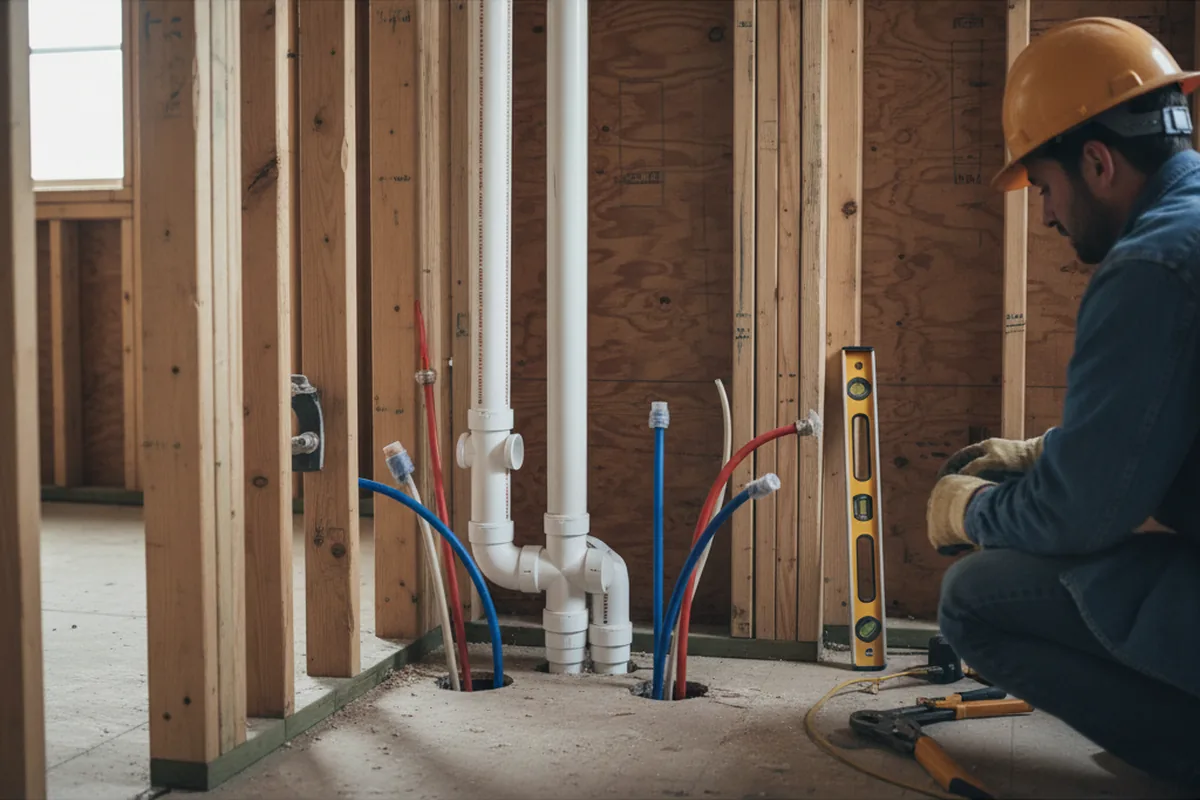 Drain and supply rough-in during Sump Pump Repair in Mathews