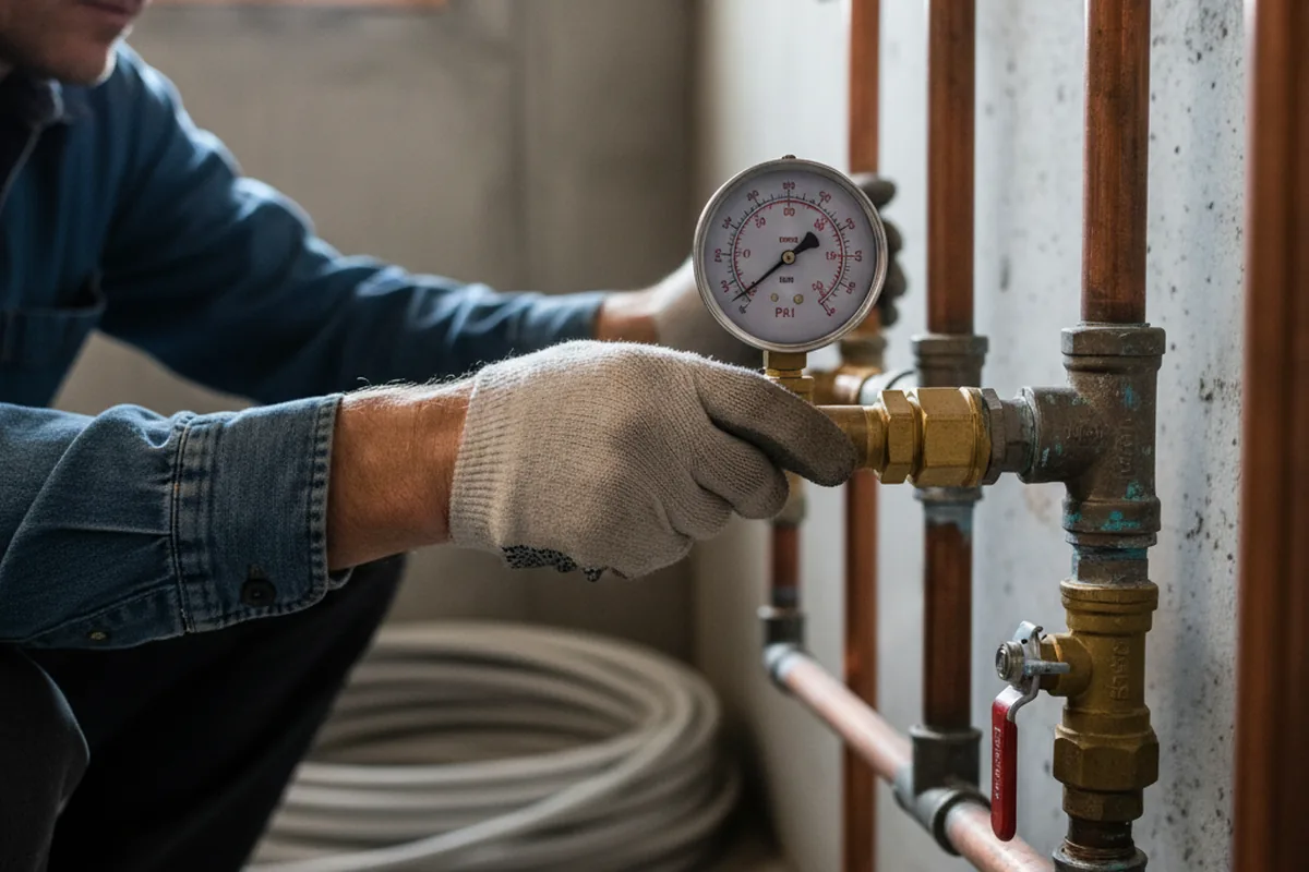 Pressure testing a repaired line during Water Line Repair in Mathews